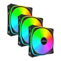 120mm Montech AX120 Pro ARGB Fan, Black, 9 Blade, 600-1600rpm, 72.3 CFM, Rifle Bearing, 4-pin + 3-pin, 3-Pack
