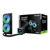 ASRock Challenger 240 Digital AIO Hydro CPU Cooler, Black, 2 x 120mm ARGB PWM Fans, Intel / AMD