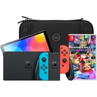 Nintendo Switch OLED Blauw/Rood + Mario Kart 8 Deluxe + BlueBuilt Beschermhoes