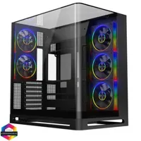 Powercool Navigator Black ATX Dual Chamber Case with Curved TG & 5× ARGB Fans