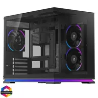 Powercool Aurora Black mATX Dual Chamber Gaming Case with ARGB LED Strip & 3× PWM Fans