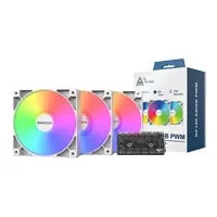 120mm Montech GF120 ARGB PWM 3 pack fans, White, 9 Blade, 800-1600rpm, 66.3CFM, 25.5 dBA, Hydraulic Bearing, 4-Pin PWM
