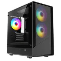 CiT Level 5 Black Micro-ATX Mesh PC Gaming Case with 3 x 120mm PWM ARGB Fans Tempered Glass Side Panel - CSCITLEVEL5MB