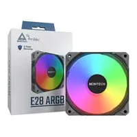 120mm Montech E28 ARGB Fan, Black, 9 Blade, 800-2200rpm, 85.09 CFM, Fluid Dynamic Bearing, 4-Pin PWM