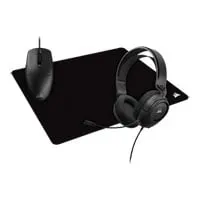CORSAIR HS35 SURROUND V2 Headset + M55 Mouse + MM200 PRO, Black, 50mm Neodymium, 3.5mm / USB Adapter, 16K DPI, XL