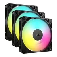 120mm CORSAIR RS120 ARGB Fan, 2100RPM, 72.8 CFM, Daisy-Chain 4-Pin PWM, AirGuide Cooling, MD Bearing, Black, Triple-Pack