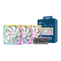 120mm Montech AX120 PWM Triple Fan Pack, White, Fan Hub, ARGB, 9 Blade, 800-1600rpm, 59 CFM, Hydro Dynamic Bearing,4-Pin