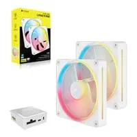 CORSAIR iCUE LINK LX140-R 140mm Reverse Starter Kit, White, 2x 120mm, Reverse Fan Blades, Magnetic Dome, iCUE Link Hub