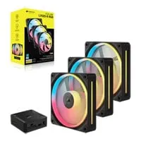 CORSAIR iCUE LINK LX120-R 120mm Reverse Starter Kit, Black, 3x 120mm, Reverse Fan Blades, Magnetic Dome, iCue Link