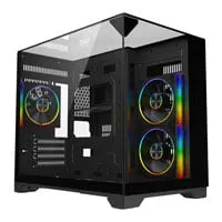Powercool Atom Gaming Case, Black, MicroATX Tower w/ Tempered Glass Windows, 3x 120mm ARGB PWM Fans, USB3.0, mATX / mITX