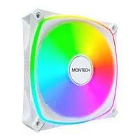 120mm Montech RX120 Pro ARGB Fan, White, 9 Blade Reverse, 600-1600rpm, 72.3 CFM, Rifle Bearing, 4-pin + 3-pin