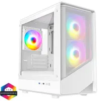 CiT Level 5 White Micro-ATX Mesh PC Gaming Case with 3 x 120mm PWM ARGB Fans Tempered Glass Side Panel - CSCITLEVEL5MW