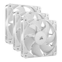 120mm CORSAIR RS120 PWM Fan, 2100RPM, 72.8 CFM, Daisy-Chain 4-Pin PWM, AirGuide Cooling, MD Bearing, White, Triple-Pack