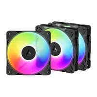 120mm Arctic P12 Pro Reverse A-RGB (3-Pack), Black, 5 Blade, Static Pressure Fan, 3000rpm, 73CFM, Fluid Dynamic Bearing