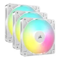 120mm CORSAIR RS120 ARGB Fan, 2100RPM, 72.8 CFM, Daisy-Chain 4-Pin PWM, AirGuide Cooling, MD Bearing, White, Triple-Pack