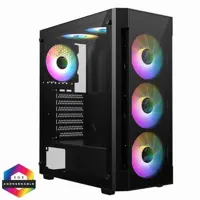 CiT Destroyer Black ATX Gaming Case with Tempered Glass Front and Side Panel with 6 x ARGB Fans- CSCITDESTROYERBLK