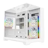 Powercool Atom Gaming Case, White, MicroATX Tower w/ Tempered Glass Windows, 3x 120mm ARGB PWM Fans, USB3.0, mATX / mITX