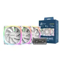 120mm Montech RX120 PWM Triple Fan Pack, White, Fan Hub, ARGB, 9 Blade, 800-1600rpm, 59 CFM, Rifle Bearing, 4-Pin PWM