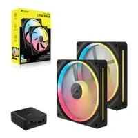 CORSAIR iCUE LINK LX140-R 140mm Reverse Starter Kit, Black, 2x 140mm, Reverse Fan Blades, Magnetic Dome, iCUE Link Hub
